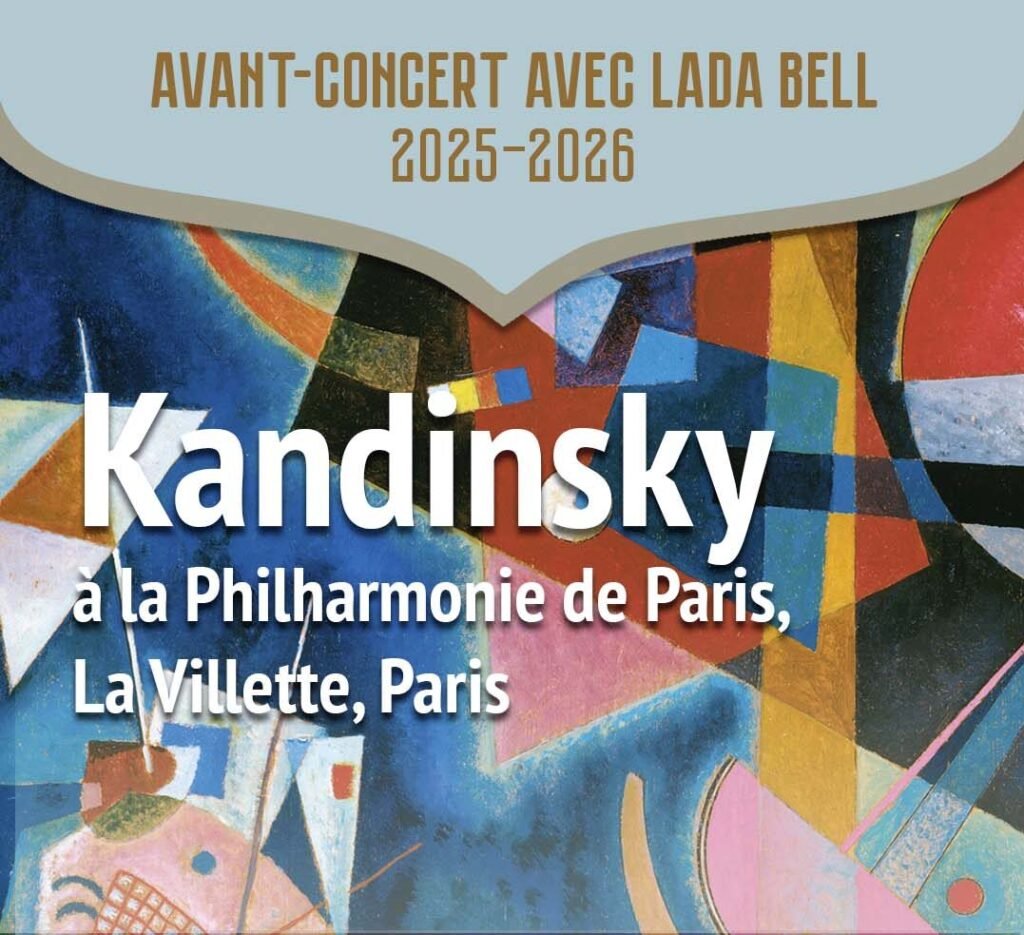Image associée à la page de préparation de l’exposition Kandinsky, consacrée à la musique des couleurs, à la synthèse des arts, à la synesthésie et au lien entre peinture, son et émotion.2