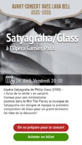 Préparation avant concert Satyagraha Philip Glass